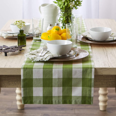 DII Buffalo Check Collection, Classic Farmhouse Table Runner, 14x108, Antique Green
