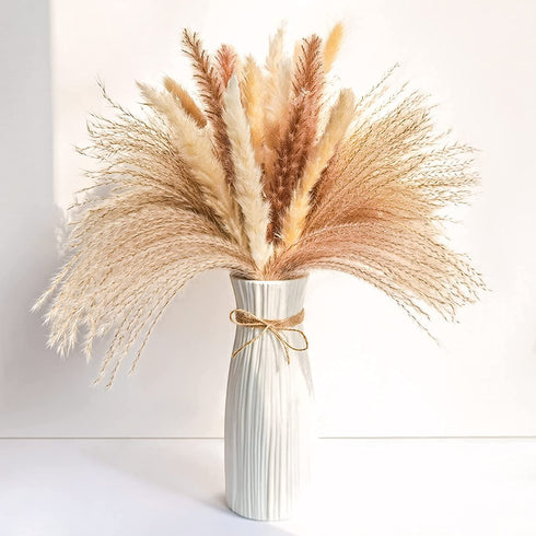 Dried Pampas Grass Decor Vase Home Design Arrangements,Natural Pompous Grass Plants Fluffy Artificial Faux Reed Flower Stems Bunch for Wedding Door Wreath Boho Living Room Decoration (60PCS)