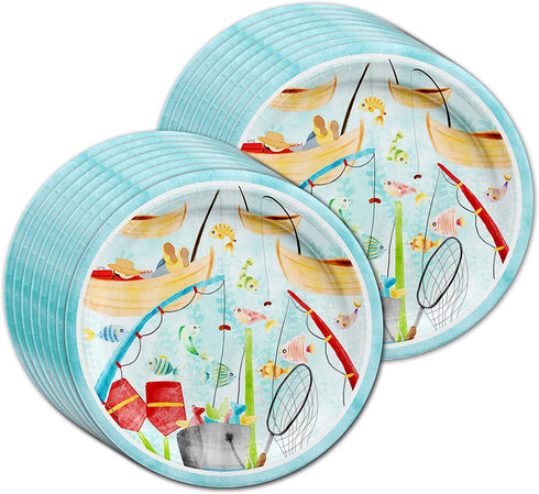 Little Fisherman Fishing Birthday Party Supplies Set Plates Napkins Cups Tableware Kit for 16