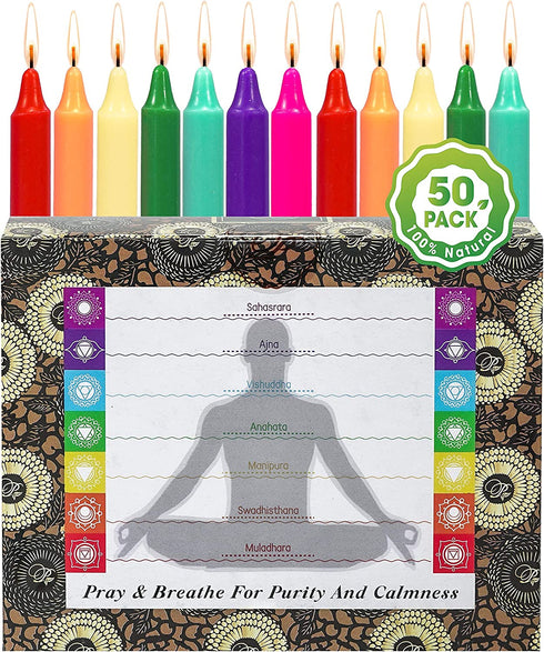 CocoSoy Candles, Chime Candles Spell Candles Chakra Candles Birthday Candles Witchy Home Decor Emergency Candles, 100% Natural Coconut Soy Wax (Assorted Mini Taper Candles, 4 H, 50-Pack)