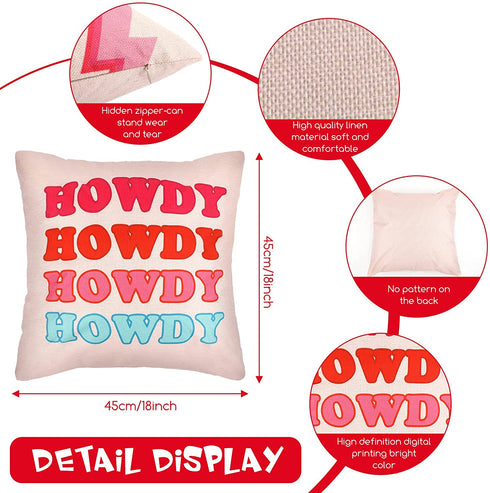 Decorative Preppy Throw Pillows Cushion Covers 4 Pcs Leopard Hot Pink Pillowcover Smile Face Room Decor Thunder Preppy Stuff Room Decor Aesthetic Howdy Pillows Case for Teen Home Decor, 18 x 18 Inch