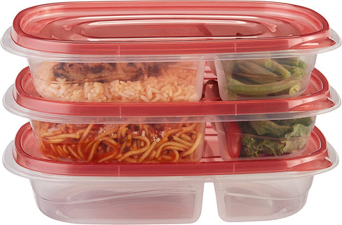 Rubbermaid TakeAlongs Divided Rectangular Food Storage Containers, 3.7 Cup, Tint Chili, 3 Count