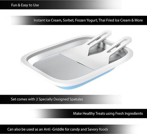 Ice Cream Roller Plate-Anti-Griddle Pan with 2 Spatulas for Easy Homemade Rolled Ice Cream, Gelato, Sorbet-Frozen Treat Maker by Classic Cuisine