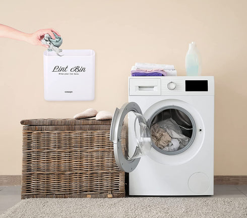 Magnetic Lint Bin for Laundry Room by CASAJIN - Space Saving Lint Bin Holder for Laundry Room Décor - Waste Bin with Magnetic Strip for Dryer, Washer, or Wall Mount