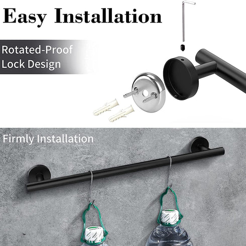 16-inch Matte Black Towel Bar with 2 Hooks and Toilet Paper Holder, Bathroom Towel Holder Stainless Steel, Bathroom Accessories Set