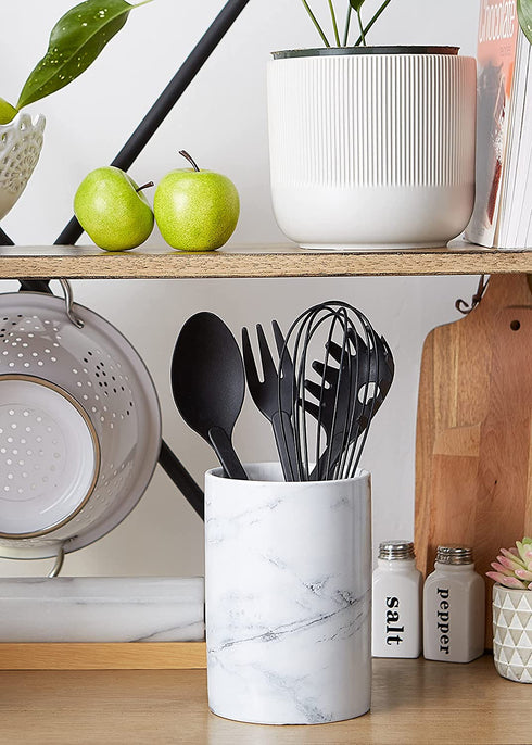DII Kitchen Accessories Collection Ceramic, Utensil Holder, White Marble