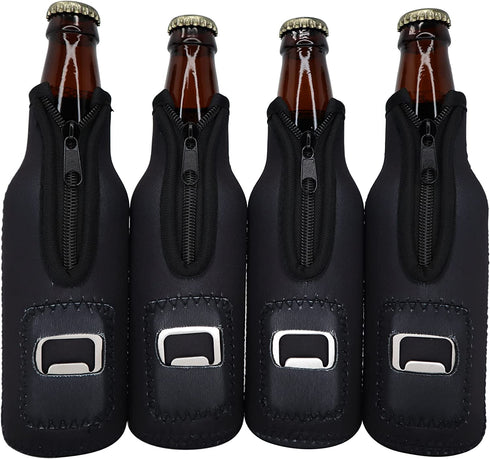 Pirate Accessories Funny Beer Coozie - Adult Pirate Party Decorations, Favors, Supplies, Insulated Bottle Cooler Sleeve with Zipper,Built-In Removable Opener, Funny Coolie for 12 oz. Longneck, 4-Pack