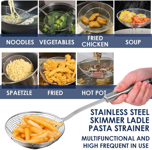 Premium Grade Stainless Steel Spaetzle Maker with Comfort Grip Handle, Stainless Steel Spider Strainer Skimmer Spoon Pasta Strainer, Homemade Traditional German Egg Noodle Dumpling Making Tool Set