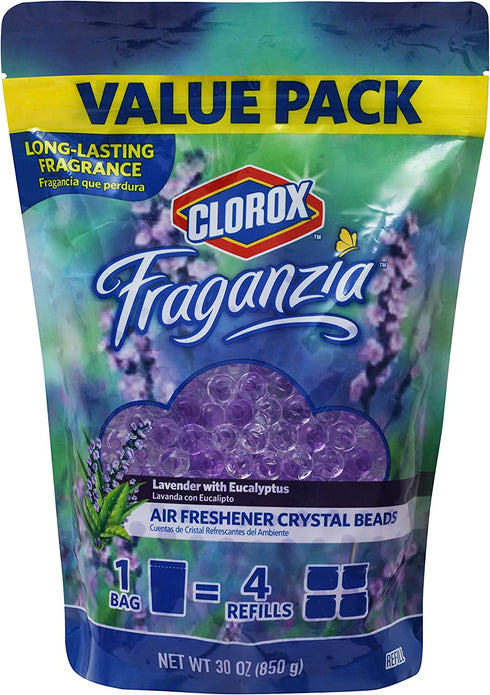 Clorox - BB11979 Fraganzia Air Freshener Crystal Beads Refill Pouch in Lavender with Eucalyptus | Long Lasting Fragrance Value Pack, 30 Ounces Value Pack Air Freshener Refills