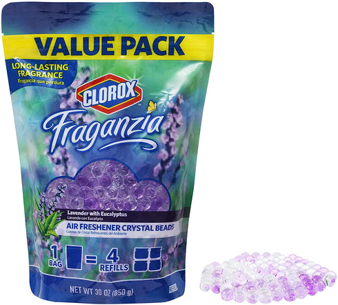 Clorox - BB11979 Fraganzia Air Freshener Crystal Beads Refill Pouch in Lavender with Eucalyptus | Long Lasting Fragrance Value Pack, 30 Ounces Value Pack Air Freshener Refills