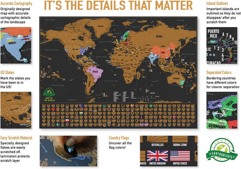 Scratch Off World Map Poster Deluxe Travel Map, World Map Scratch Off with US States and Country Flags, Tracks Where You Have Been, Full Accessories Set, Perfect Gift for Travelers, by Earthabitats