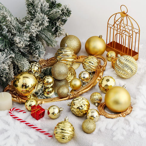 XmasExp 60mm/2.36" Christmas Ball Ornaments Shatterproof Christmas Ornaments Set Decorations for Xmas Tree Balls - 34ct (2.36'', Gold)