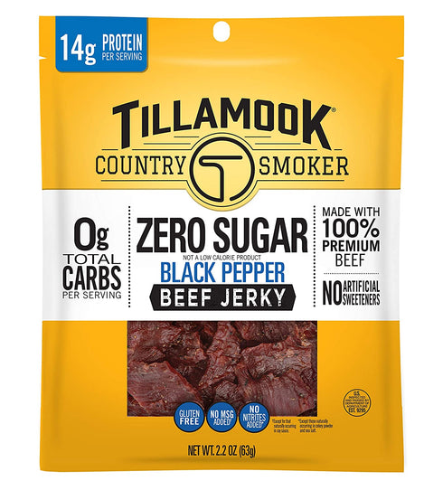 Tillamook Country Smoker Zero Sugar Keto Friendly Beef Jerky, Black Pepper, 2.2 Ounce