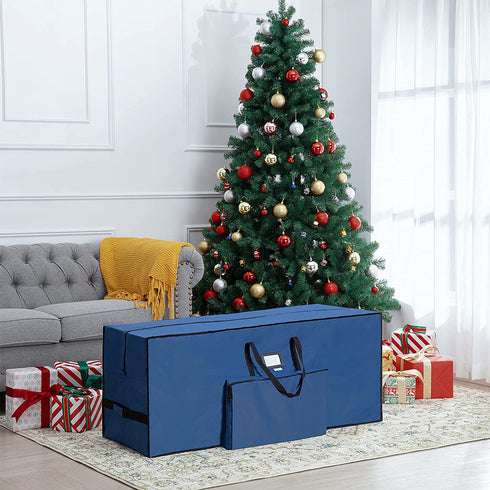 Christmas Tree Storage Bag, Assembled Holiday Tree, Waterproof Christmas Tree Storage, Fits Up to 7.5 ft Tall Artificial Disassembled Trees, Extra Large Heavy Duty Storage Container with Handles (Navy, 47"x15"x20")