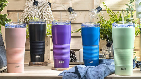 Zak Designs Lynden 28 oz Vacuum Insulated 18/8 Stainless Steel Travel Tumbler with Splash-Proof Lid, Includes Reusable Plastic Straw and Fits in Car Cup Holders, Viola