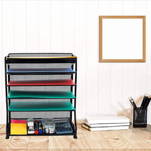 Samstar Letter Tray Organizer, 6-Tier Mesh Desk File Organizer Paper Sorter Holder File Rack Shelves, Black