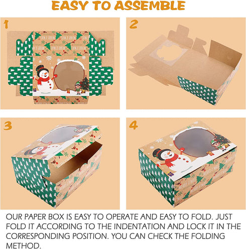 24 Pack Christmas Cookie Boxes for Gift Giving Christmas Bakery Box with Window Large Kraft Holiday Baking Box with Lids for Pastries Treat Cupcakes Dessert Candy 8.3 x 5.9 x3.7 Inch by Superlele