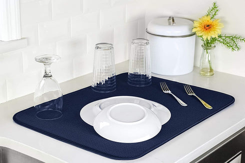 S&T INC. Absorbent, Reversible XL Microfiber Dish Drying Mat for Kitchen, 18 Inch x 24 Inch, Navy