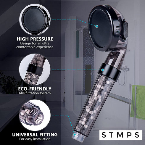 STMPS Shower Head - Handheld High Pressure Water Saving Showerhead with Ionic Spray Filter Beads and 3 Comfort Mode Spa Settings, Perfect for Dry Skin, Hair and Body - Hand Held Showerhead