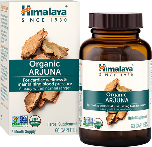 Himalaya Organic Arjuna, Blood Pressure Supplement for Cardiovascular Wellness and Heart Health, 700mg, 60 Caplets, 2 Month Supply