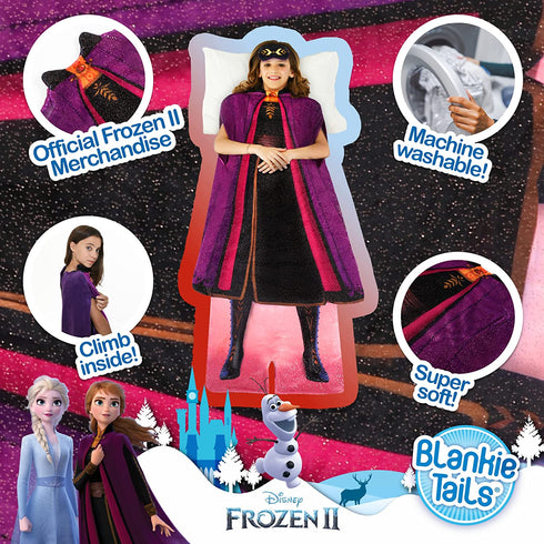Blankie Tails | Disney Frozen Wearable Blanket - Frozen Disney Movie Double Sided Soft Disney Blanket Minky Fleece Blanket (56'' H x 30' W (Kids Ages 5-12), Frozen 2 - Anna Dress)