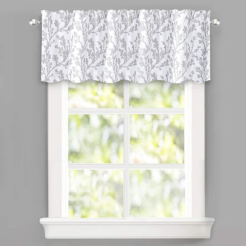 DriftAway Sarah Floral Tree Branch Pattern Thermal Insulated Blackout Window Curtain Valance Rod Pocket 2 Layers 52 Inch by 14 Inch Plus 2 Inch Header Gray