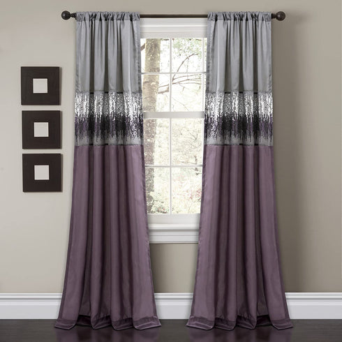 Lush Decor Night Sky Curtain Panel for Living, Dining Bedroom (Single), 84" x 42", Purple and Gray