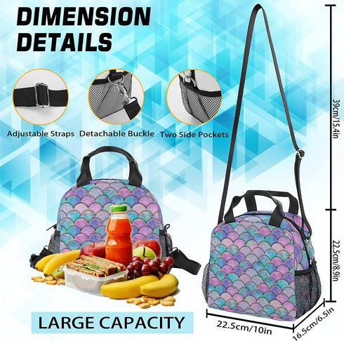 Insulated Lunch Bags for Women Men, Durable Reusable Lunch Box Container for Teens Boys Girls, Cooler Lunch Tote Bags with Adjustable Removable Shoulder Strap for Work Office Picnic Travel (Mermaid)