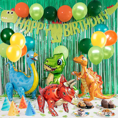 Decorlife Dinosaur Birthday Decorations, 92 Pack Dinosaur Birthday Party Supplies for Boys, Pin the Tail on the Dinosaur, Dino Foil Balloons, Fringe Curtains, Banner, Party Hats Included