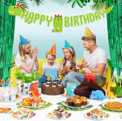 Decorlife Dinosaur Birthday Decorations, 92 Pack Dinosaur Birthday Party Supplies for Boys, Pin the Tail on the Dinosaur, Dino Foil Balloons, Fringe Curtains, Banner, Party Hats Included