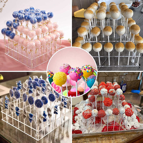 Cake Pop Display Stand, 56 Holes Clear Acrylic 3 Tier Square Cupcake Dessert Holder Weddings Baby Showers Birthday Parties Anniversaries Halloween Candy Decorative (56 Hole)