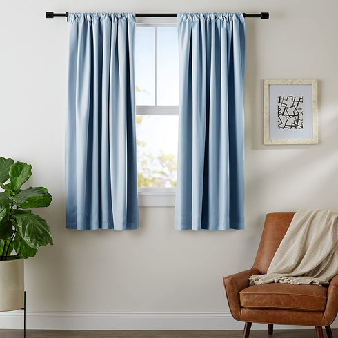Amazon Basics Room Darkening Blackout Window Curtains with Tie Backs Set - 52 x 63-Inch, Light Blue, 2 Panels