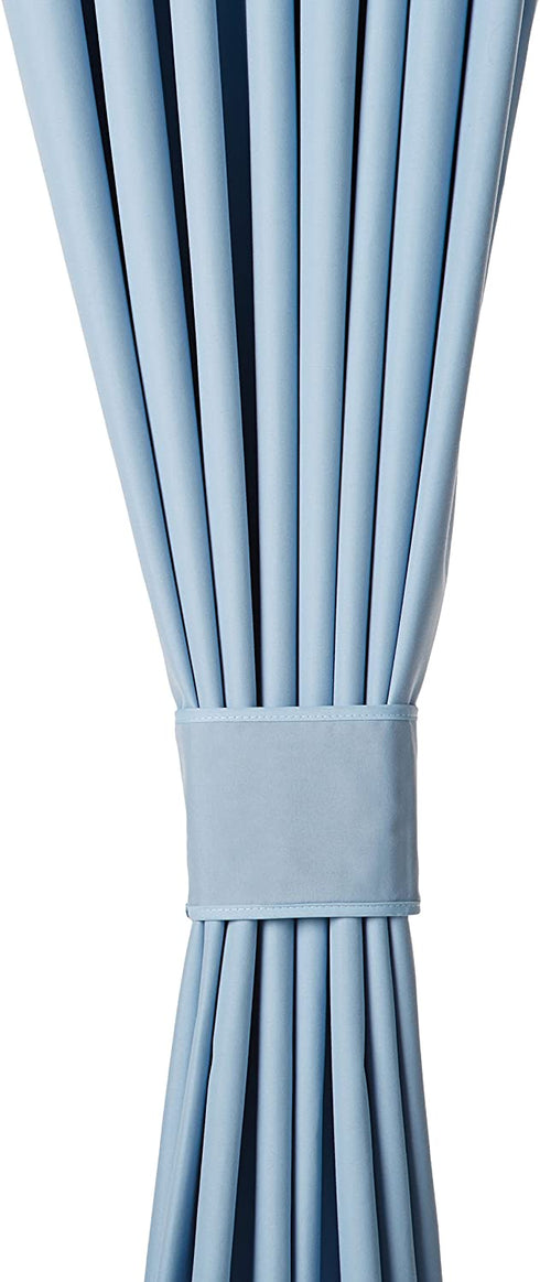 Amazon Basics Room Darkening Blackout Window Curtains with Tie Backs Set - 52 x 63-Inch, Light Blue, 2 Panels