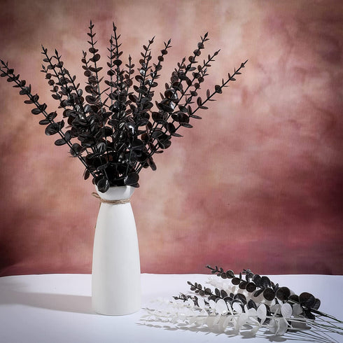 Artificial Eucalyptus Stem Faux Eucalyptus Branches Farmhouse Silver Dollar Eucalyptuses Leaf Bouquet for Shower Wedding Party Table Centerpiece 14.1 Inch (Black,30 Pieces)