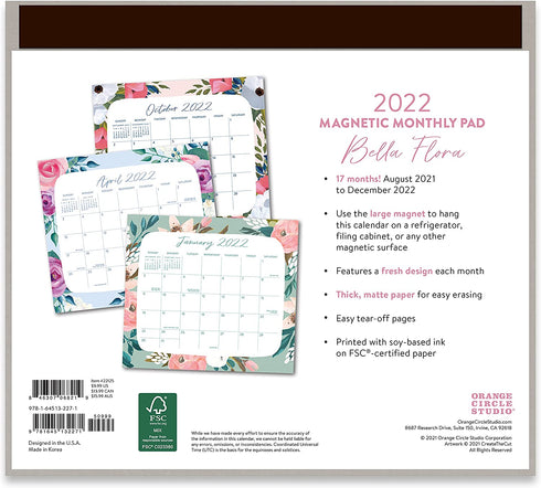 2022 Calendar, Monthly Planner Desk Pad and Magnetic Calendar for Fridge, Tear Away Desk Calendar, Bella Flora