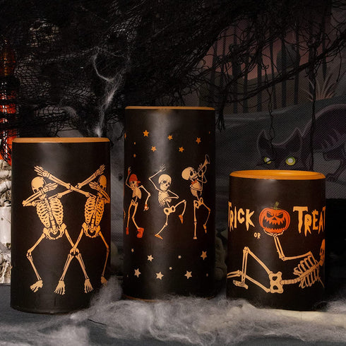YUROZAC Halloween Flameless Candles with Timer, Flickering Battery Operated Real Wax Electric LED Pillar Candles for Halloween Decoration Set of 3 Orange, 456 Tall