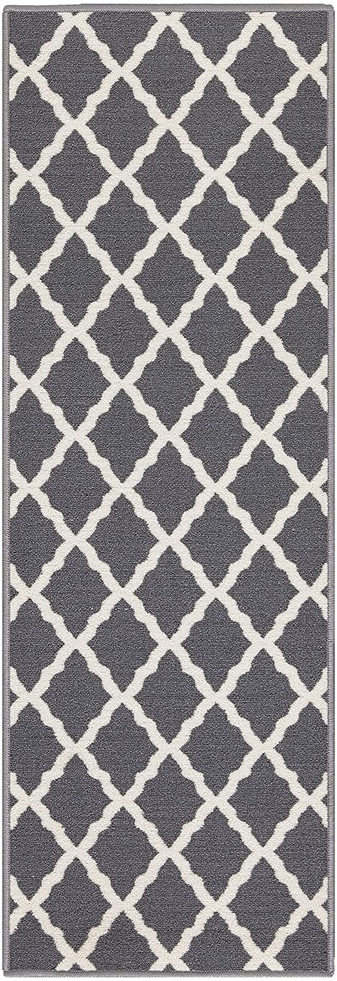Ottomanson Glamour Collection Non-slip Trellis Design Runner Rug, 20" x 59", Gray