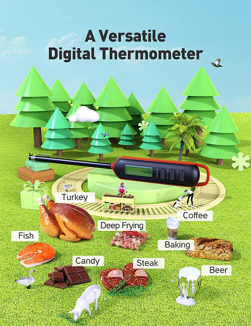 Hogadget Digital Meat Thermometer, Precise Instant Read Thermometer with Long Probe, Backlight Calibration Food Thermometer for Cooking Turkey Roast Steak Grilling BBQ Deep Fry Liquids