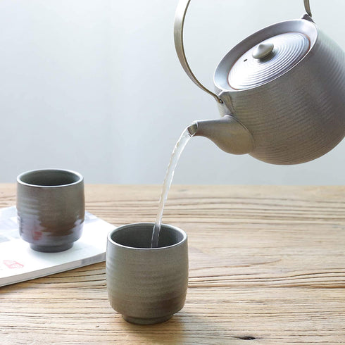 TEANAGOO Pottery Chinese Tea Cup Tea Cup, 5.8 Oz, Junware, TC03 Grey, 4 Pcs/box, Occupied Japan Tea Cups Porcelian Asian Tea Cups No Handles Japanese Tea K Cups