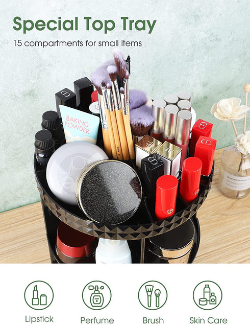 Kootek Rotating Makeup Organizer 360 Spinning Cosmetic Display Cases Adjustable Bathroom Makeup Holder Large Capacity Storage Shelf Rack with 4 Layers Tray for Bedroom Vanity Dresser Room, Black