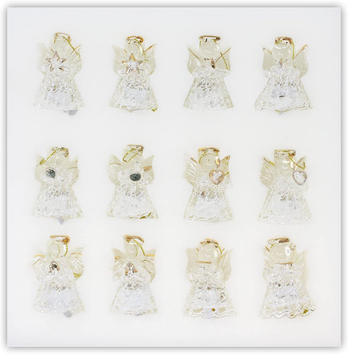 Set of 12 Spun Glass Angel Christmas Ornaments with LED Lights for Christmas Tree Decorations