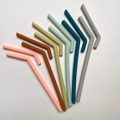 Simka Rose Reusable Silicone Straw - Thick, Wide and Flexible - Perfect for Smoothie or Coffee Tumbler - Multicolor - Set of 6 (Bent 10 Inch)