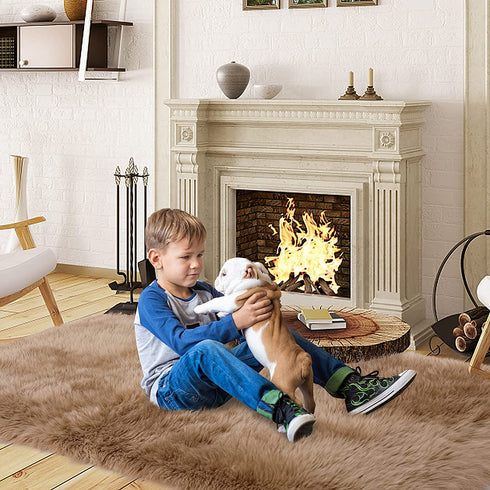 CAROMIO Fluffy Area Rugs Furry Rug for Bedroom Faux Fur Sheepskin Nursery Rugs Fur Carpet for Kids Nursery Room Living Room Home Decor Floor Mat Plush Carpet, Khaki, 3 x 5 Feet, Rectangle