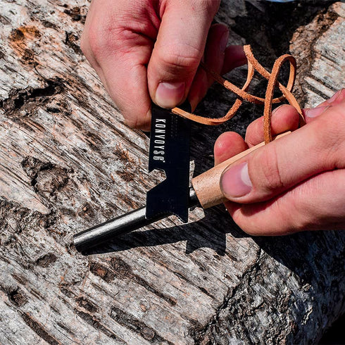 KonvoySG Premium Magnesium Traditional Ferrocium Rod Firesteel - Includes Hemp Cord Tinder Superior Wooden Handle/Grip Leather Lanyard - Essential Fire Starter Camping Survival Kit