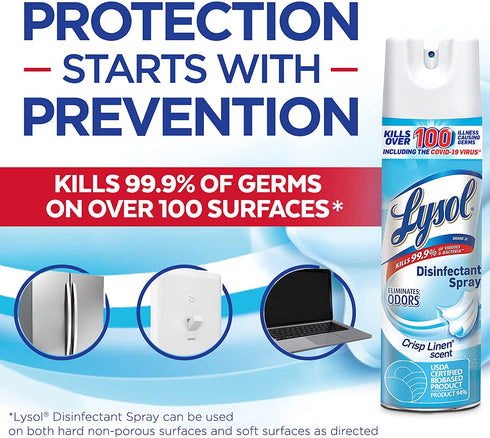 Lysol Disinfectant Spray, Sanitizing and Antibacterial Spray, For Disinfecting and Deodorizing, Crisp Linen, 2 Count, 19 fl oz each