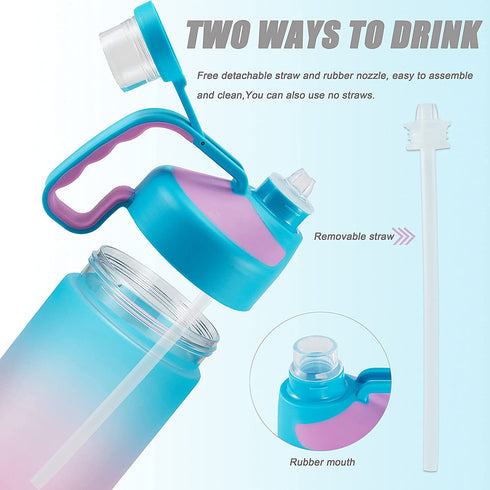 EAILGORL Water Bottles with Motivational Time Marker & Straw Leakproof BPA Free Reusble Flip Top Water Bottle for Sports and Fitness Enthusiasts (A1-Pink/Green Gradient)