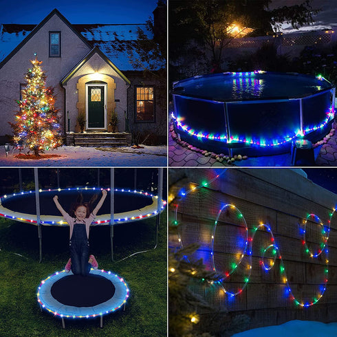 200 Led Outdoor Solar Rope Lights with Remote 72Ft 8 Modes Timing Function Waterproof Trampoline String Lights for Deck Yard Garden Party Christmas Decorations