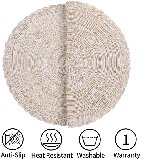 homing Round Placemats Set of 6 for Dining Table Woven Heat Resistant Anti-Slid Cotton Kitchen Table Mats 14 Inch, Easy to Care, Mixed Color, Beige