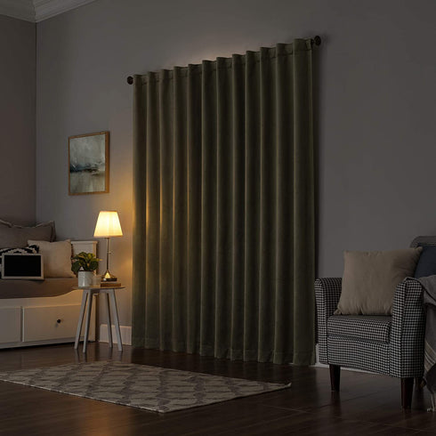 Sun Zero Hampshire Velvet Noise Reducing Thermal Extreme 100% Blackout Back Tab Curtain Panel, 50 in x 84, Moss Green
