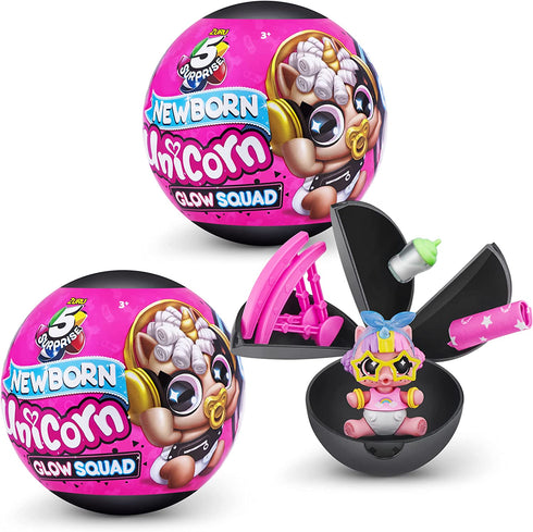 5 Surprise Unicorn Squad Series 6 Newborn Unicorn Glow Squard (2 Pack) by ZURU, Amazon Exclusive Mystery Collectible Toys, Mini Glow in The Dark, Collectable Capsule